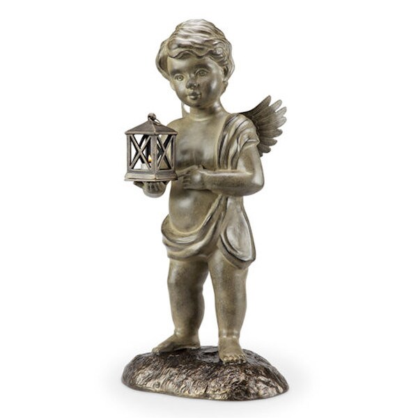 Candle Holder Cherub Garden Lantern Sculpture for Tealight Aluminum Statue
